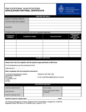 Fillable Online PMI VOCATIONAL QUALIFICATIONS APPLICATION FOR FINAL Fax