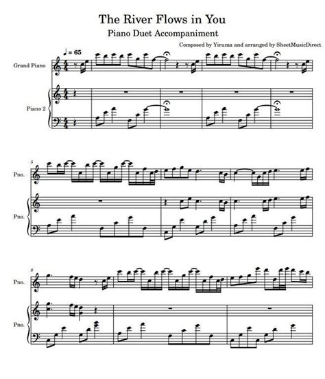 River Flows In You Piano Duet In Key Of C Yiruma Sheet Music Piano Etsy Uk