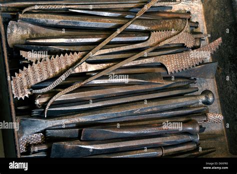 Box Of Stone Carving Tools Stock Photo Alamy