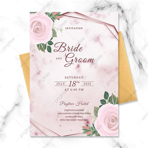 Simple Modern Gold Pink Floral Border Wedding Invitation Template