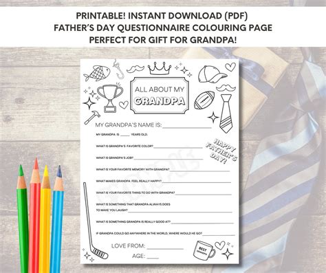 All About My Grandpa Questionnaire Coloring Sheet Perfect Fathers Day