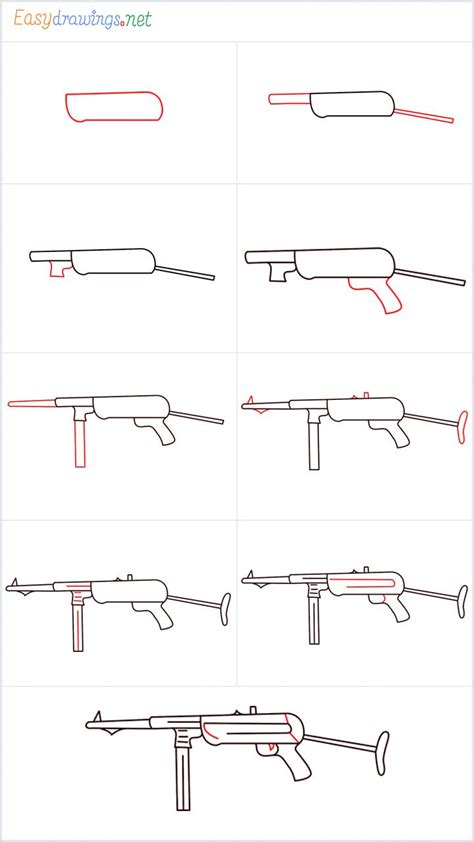 How to draw mp40 step by step for beginners - [9 EASY Phase] | Drawing ...