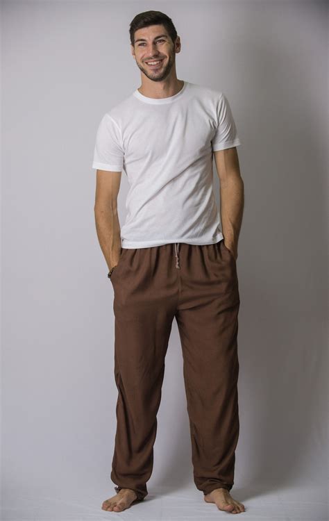 Solid Color Drawstring Mens Yoga Massage Pants In Brown Harem Pants