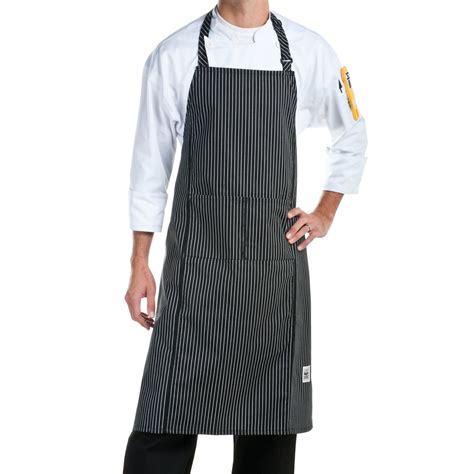 Chef Revival Pinstripe Poly Cotton Customizable Bib Apron With 1 Pocket