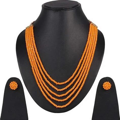 Crystal Gemstone Orange Beads Necklace Set For Girl And Women Fashion Jewellery At Rs 180piece