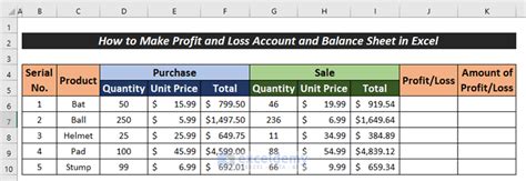 How To Make Profit And Loss Account And Balance Sheet In Excel