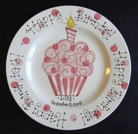 Hand Painted Personalized Birthday Plate Pretty Pink Cupcake Plat D