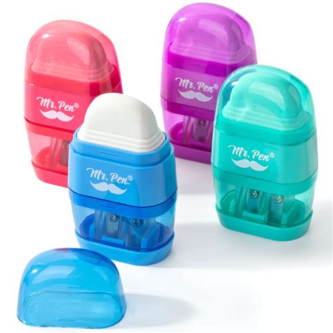 Mr Pen Pencil Sharpener Eraser 4 Pack Colorful 2 Sharpening