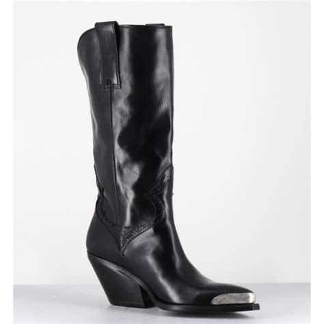 Bottes Santiags En Cuir Noir Serpent Bout M Tal Diver Nero