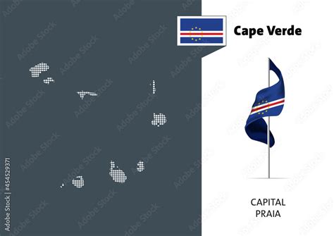 Flag of Cape Verde on white background. Dotted map of Cape Verde with ...