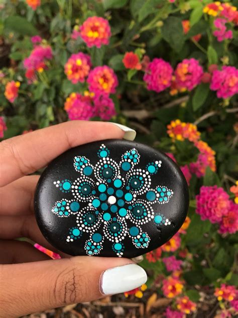 Hand Painted Dot Art On Rockmandala Artpainted Rock Art Etsy