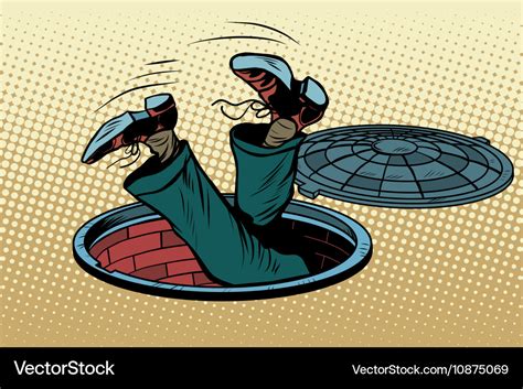 Man Fell Into A Manhole Underground Sewer Vector Image