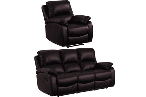 FurnitureInstore Roma Brown Leather Recliner 3 1 Seater Sofa Set