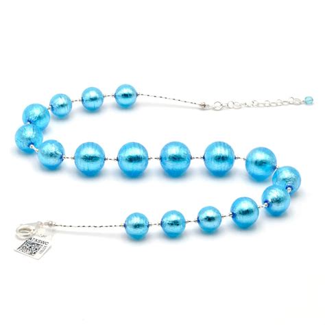 Ball Clear Blue Clear Blue Murano Glass Necklace Of Venice