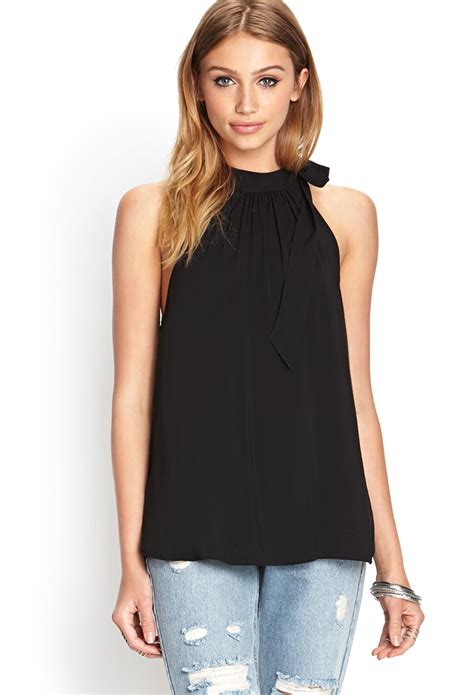 Forever 21 Self Tie Halter Top In Black Lyst