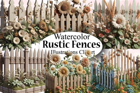 Watercolor Rustic Picket Fences Clipart Graphic By Svgart Creative