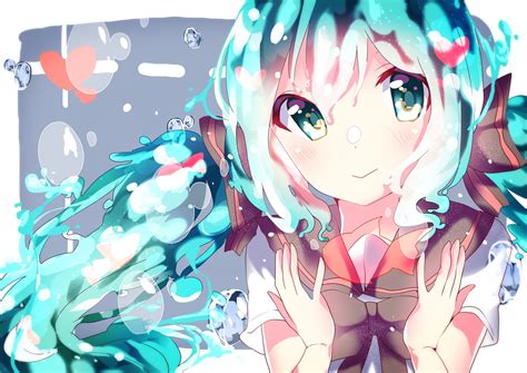 Aqua Eyes Aqua Hair Bottle Miku Bubbles Hatsune Miku School Uniform