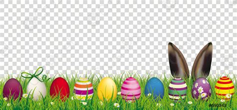 Easter Eggs Bunny Ears Grass Transparent Header Stock Vector 690343