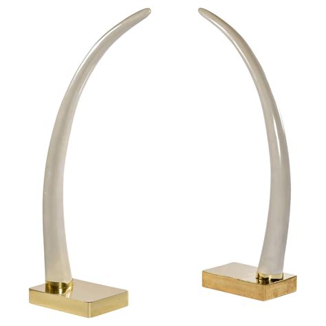 Life Size 1970 S Faux Ivory Elephant Tusks Mounted On Brass Bases For