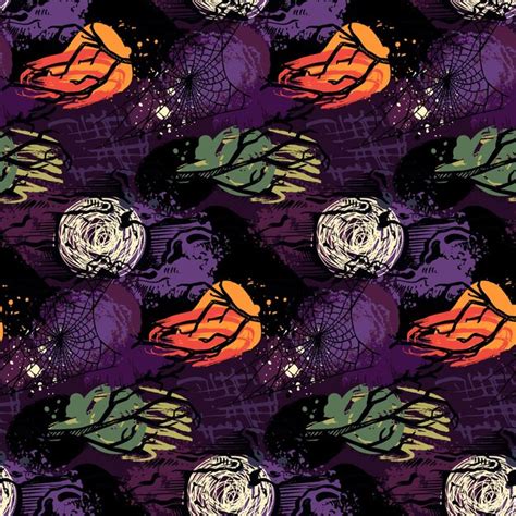 Premium Vector Vector Halloween Seamless Pattern With Hand Drawn