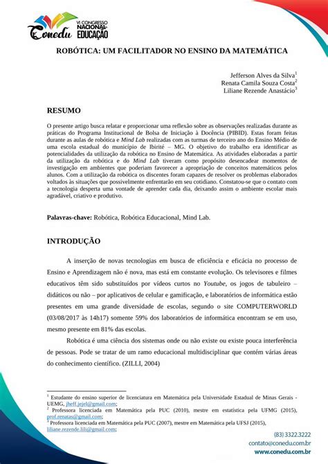 Pdf Rob Tica Um Facilitador No Ensino Da Matem Tica