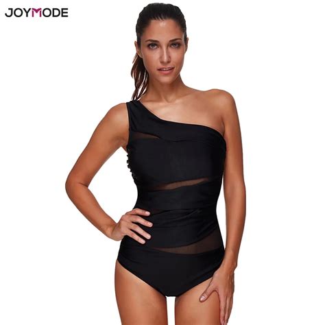 Joymode One Piece Swimsuit Women Mesh One Shoulder Swimwear Monokini Swimsuit Summer Beachwear