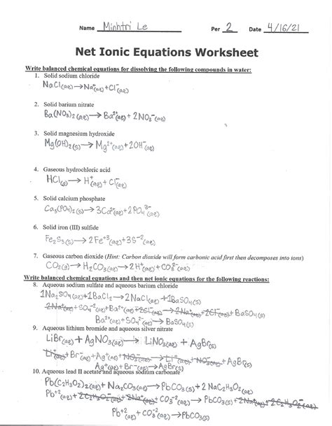 Net Ionic Equations Worksheet Studocu Worksheets Library