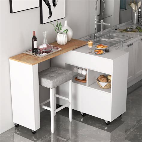 Reversible Folding Kitchen Island Cart with Wine Rack and Spice Rack ...