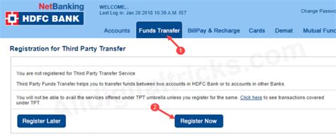 Hdfc Bank Register For Third Party Transfer Tpt Facility Online