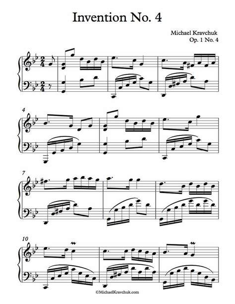 Invention No 4 Op 1 No 4 By Michael Kravchuk Piano Score Music Score Free Sheet Music