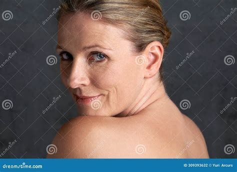 Mature Woman Studio And Nude For Beauty Skincare And Portrait Look In Happy Body Care Anti