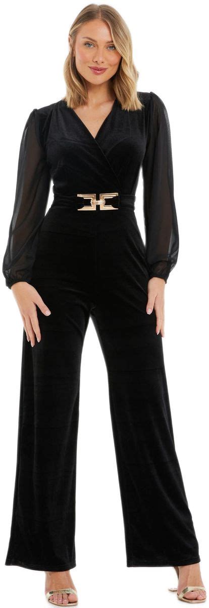 Quiz Ladies Black Chiffon Wrap Palazzo Buckle Jumpsuit Shop Today