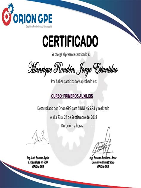 Certificados Primeros Auxilios 3pdf Educación Para La Salud