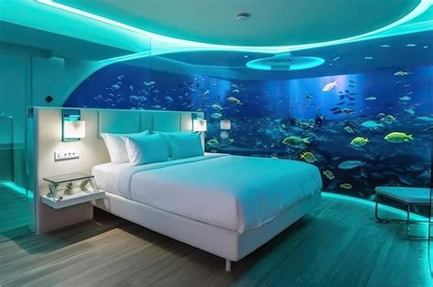 Premium Photo | Underwater hotel luxury room under water aquatic bedroom in aquarium abstract ...