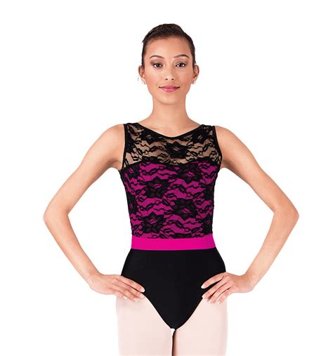 Natalie Two Tone Tank Leotard With Lace Bodice For Women