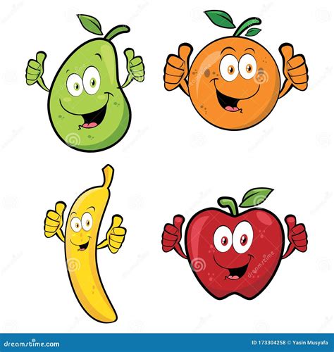 Illustration Graphic Vector Of Cute Orange Guava Banana And Apple