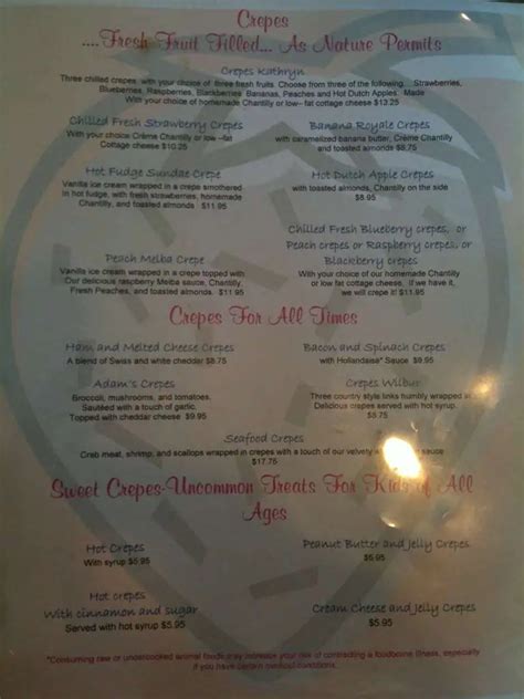 Menu at The Bayside Skillet restaurant, Ocean City, Coastal Hwy