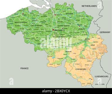 High Detailed Belgium Physical Map With Labeling Stock Vector Image