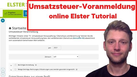 Umsatzsteuervoranmeldung 2023 Elster Online Tutorial Schritt Für