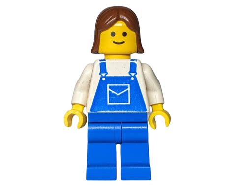 Lego Set Fig White Torso Blue Overall Brown Hair