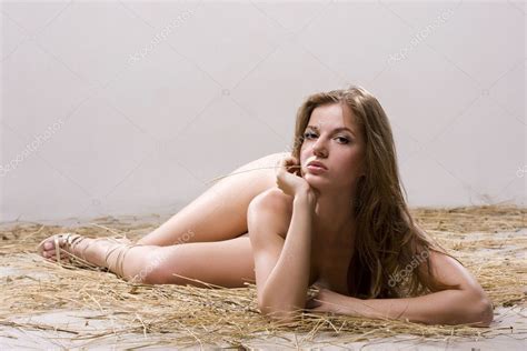 Naked Woman And Straw Stock Photo Dmitroza