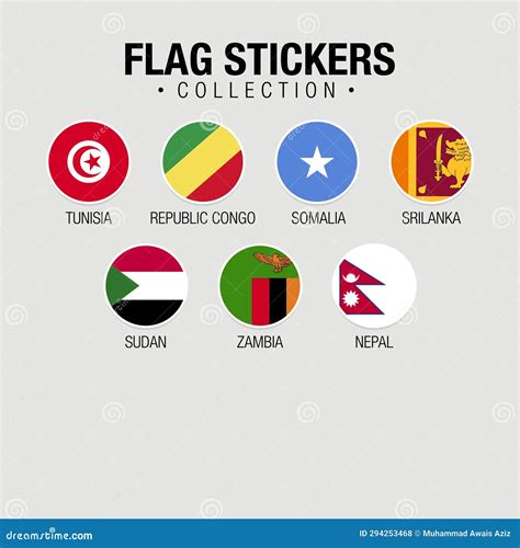 National Flags Of The World Stickers With Names Circled Flags