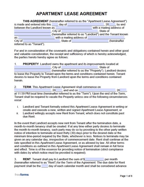 Free Rental Lease Agreement Templates Pdf Word