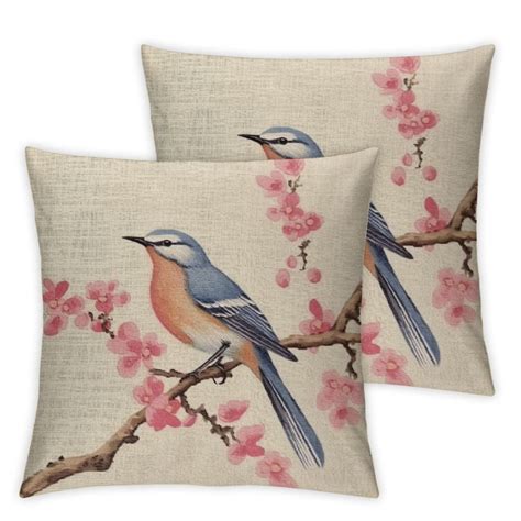 Onetech White Eared Blue Bird Throw Pillow Covers Farmhouse Pcs Double