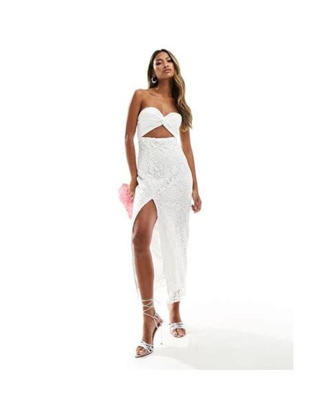 Love Triangle Lace Mix Midi Dress With Cut Out Detail In White Lyst