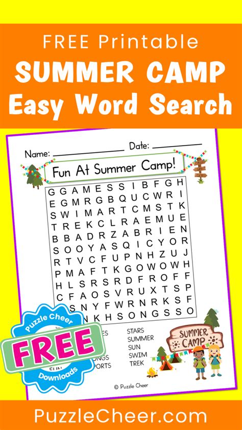 Fun At Summer Camp Easy Word Search Puzzle Puzzle Cheer