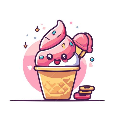 Premium Vector Cute Ice Cream In A Waffle Cup Vector Illustration