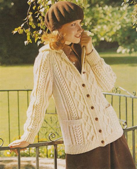 Womens Aran Cardigan Knitting Pattern Pdf Ladies 34 36 38 And 40 Inch Bust Longline Jacket