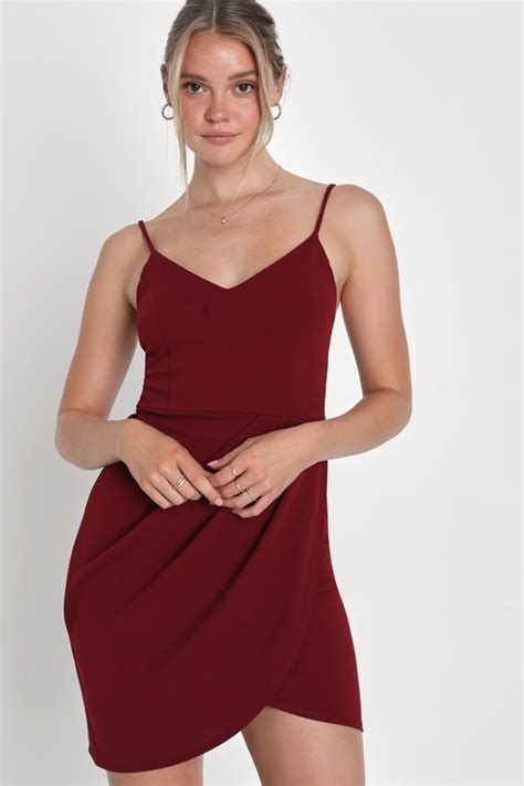 Sexy Wine Red Dress Bodycon Dress Wrap Dress Lulus