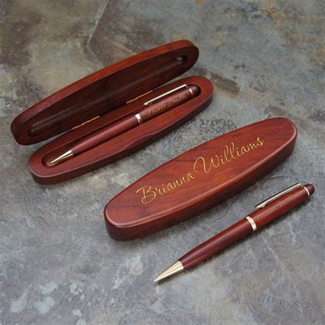 Personalized Rosewood Oval Pen Set With Engraved Pen Case And Optional